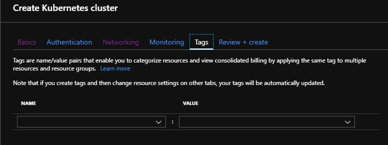 AKS Cluster Tags